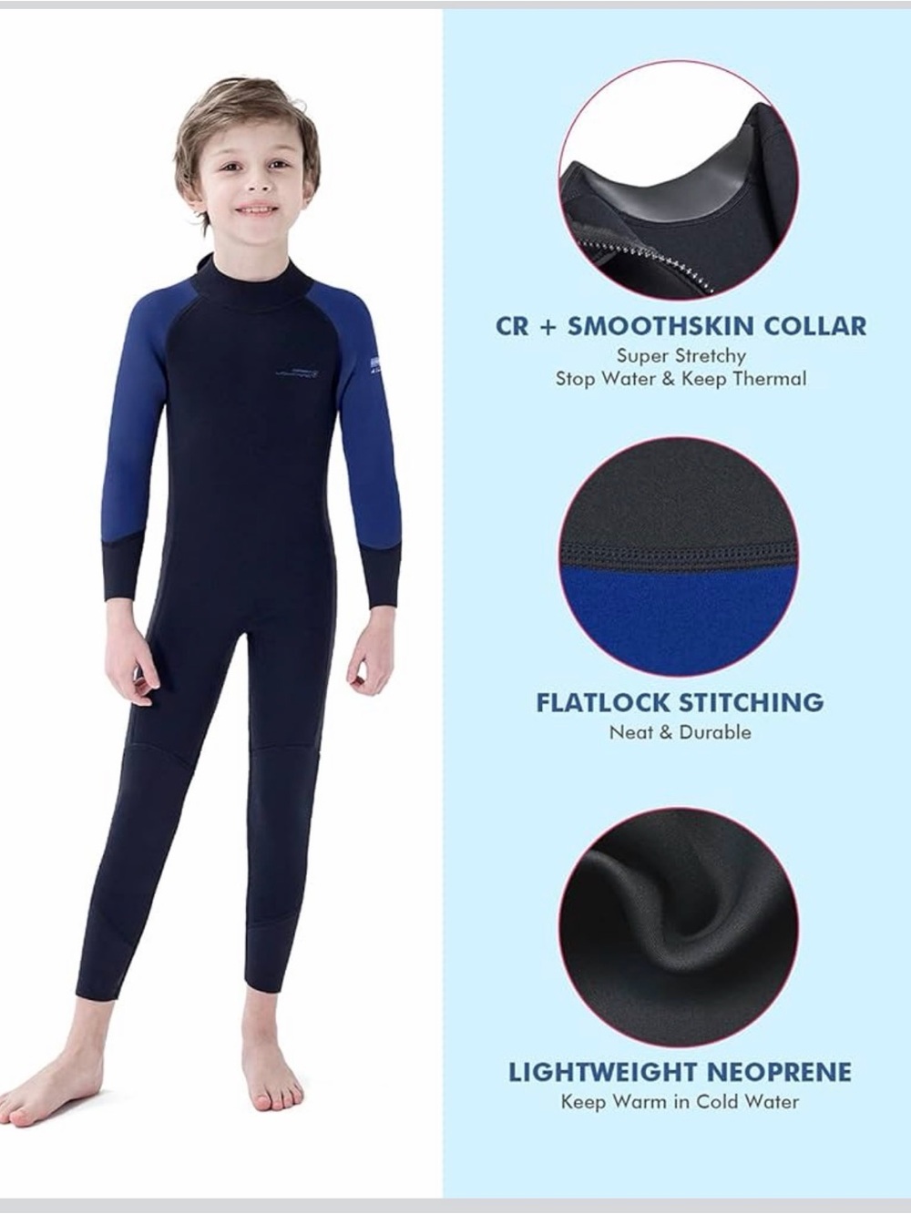 Kids Neoprene Full-Body Swim Suit - Navy Blue